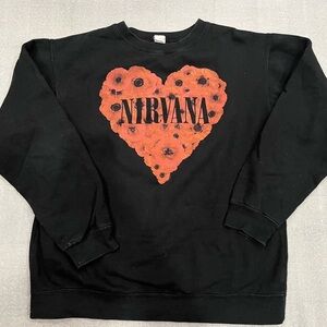 [M]Nirvana Black Sweatshirt with Orange Floral Design